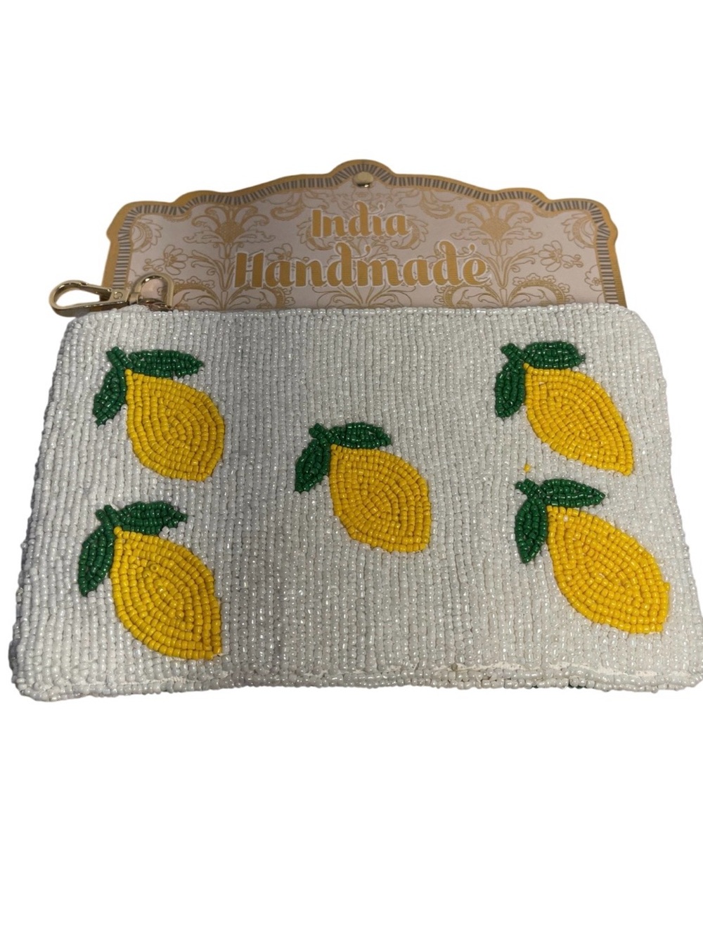 India Handmade Beaded Lemon Pouch Clutch Bag - NWT **